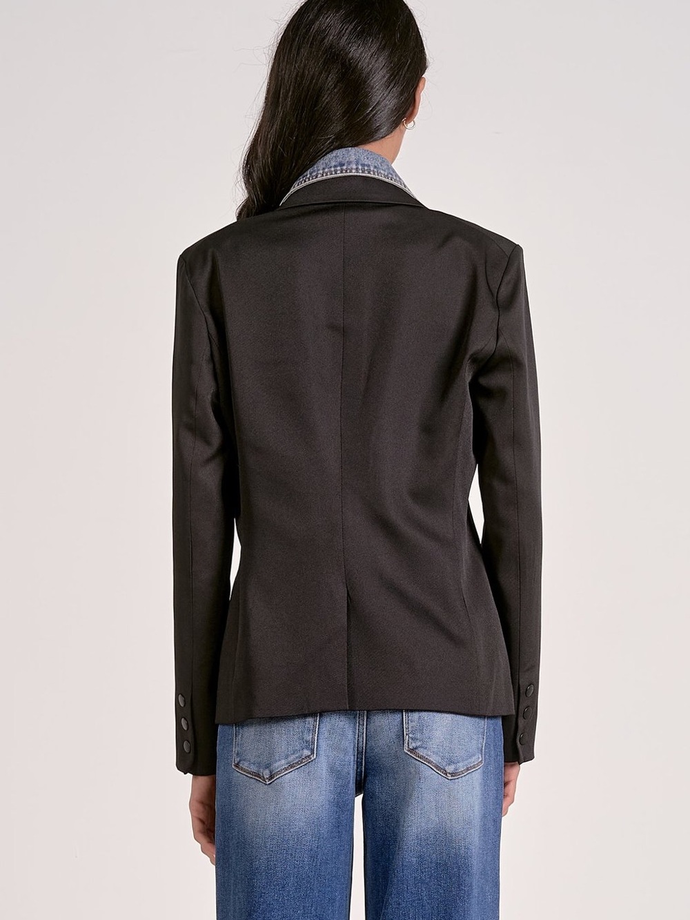 Elan Demi Layered Black Women's Blazer Jacket  Denim Removable Dickey  SZ S NWT - Picture 2 of 7